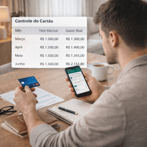 Cartão de crédito sendo usado de forma organizada como ferramenta de controle financeiro